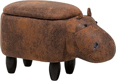 Beliani Hippo Stool Brown Faux Leather Storage Solid Wood Kids Furniture