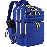 LHI Military Tactical Backpack for Men and Women 45L Army 3 Days Assault Pack Bag Large Rucksack with Molle System - Blue with yellow zipper