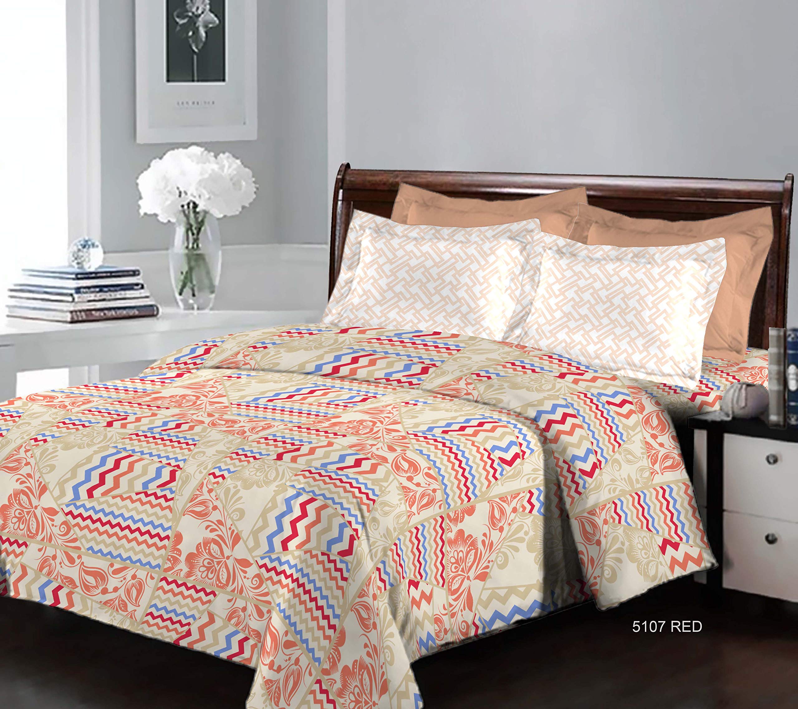 Bombay Dyeing Breeze 140 TC Cotton Double Bedsheet with 2 Pillow Cover-Red