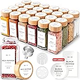 EDELHAUS Square Spice Jars with Bamboo Wooden Lid (Pack of 24) Spice Jars with Shaker Insert and 240 Labels - Bamboo Lid Glass Container for Spice Organisation [4.3 in × 1.8 in]