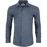 RODEM CLUB Men's Dress Shirt Long Sleeve Stretch Wrinkle-Resistant Formal Shirt Business Casual Heather Button Down Shirts