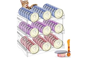 Cat Food Can Organizer – 3-Layer Clear Acrylic Cat Food Storage Rack Holds 54 Cans, Includes Pet Can Spoon & Silicone Can Cov