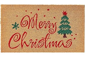KANKUN Merry Christmas Coco Coir Door Mat with Xmas Tree, Heavy Duty Backing, Welcome Doormat (17" x 30"), Doormat Entrance (Christmas2 - Welcome)