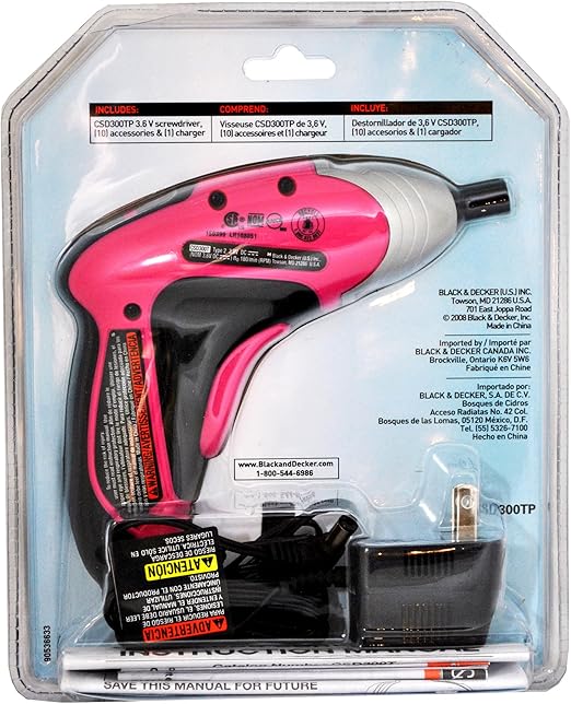Amazon Com Black And Decker Home Series 3 6 Volt Pink Cordless Rechargeable Screwdriver With 2 Phillips Bits 1 Pozi Drive Bit 3 Slotted Bits 2 Hex Bits 1 Torx Bit And Ac