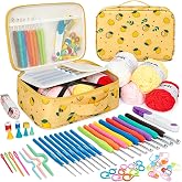 GMAK Crochet Kit for Beginners Adults, All in One Crochet Set Include Yarns | Crochet Starter Kits for Young Old, Complete Crochet Sets with Yarns, Ergonomic Hooks &amp; Crochet Accessories, Yellow Lemon