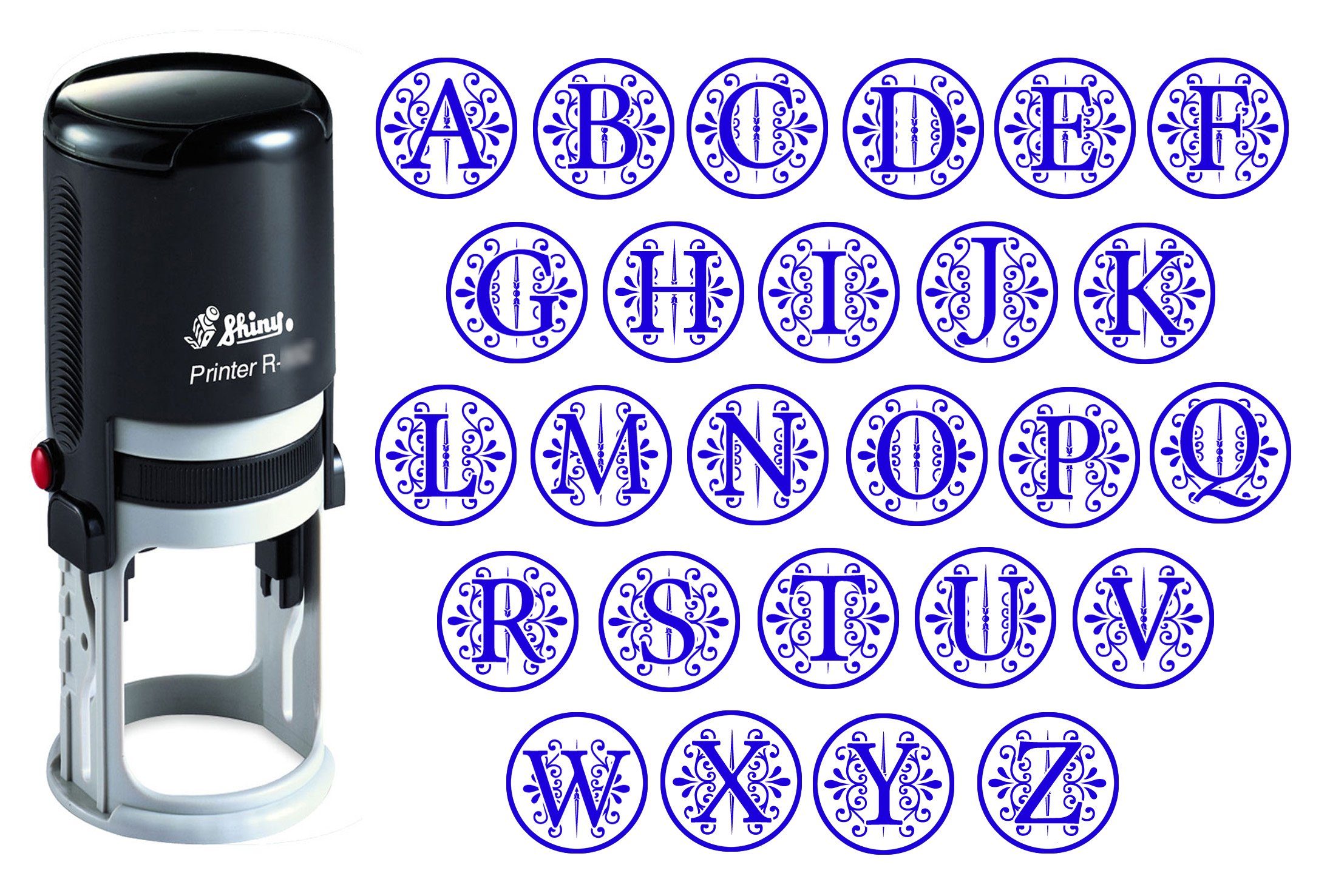 Custom A-Z Alphabet Stamp in Blue Ink Monogram Round Rubber Stamp Self Inking Initial Stamp Shiny Mini Stamper 20 mm