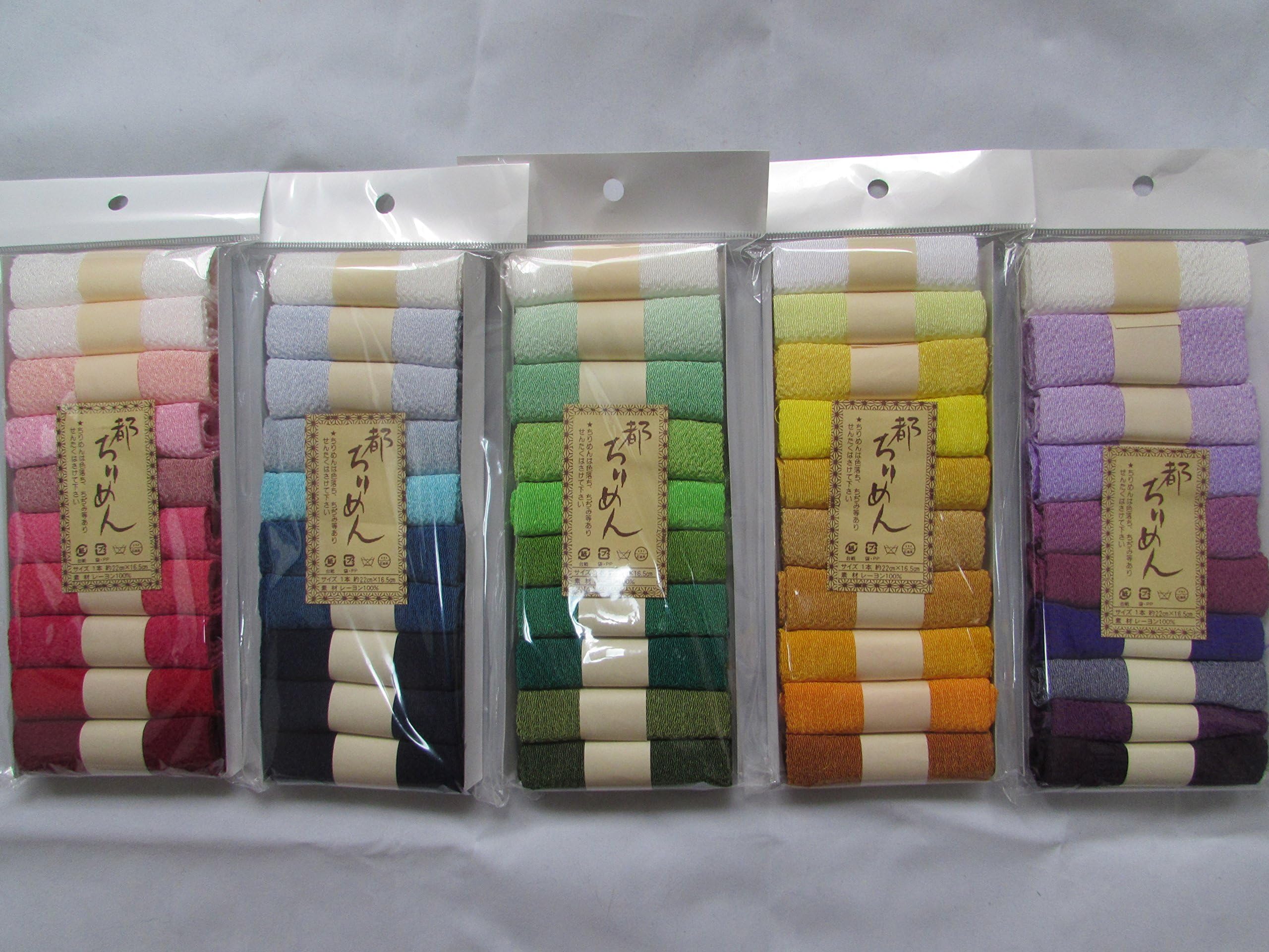 5 Set 50 PC・Plain Series 10 Assorted Pre-Cut (8.7"× 6.5") Rayon Crepe Japanese Chirimen Kimono Quilt Fabric Patchwork