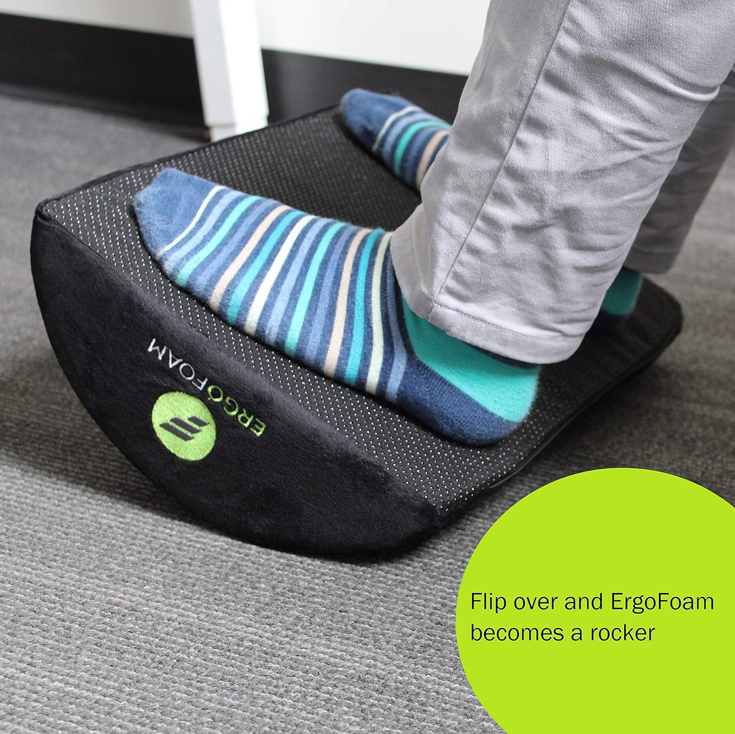 ErgoFoam Ergonomic Foot Rest Under Desk | Premium Velvet Soft Foam Footrest for Desk | Most Comfortable Desk Foot Rest in The World for Lumbar, Back, Knee Pain | Foot Stool Rocker (Black) : Office Products