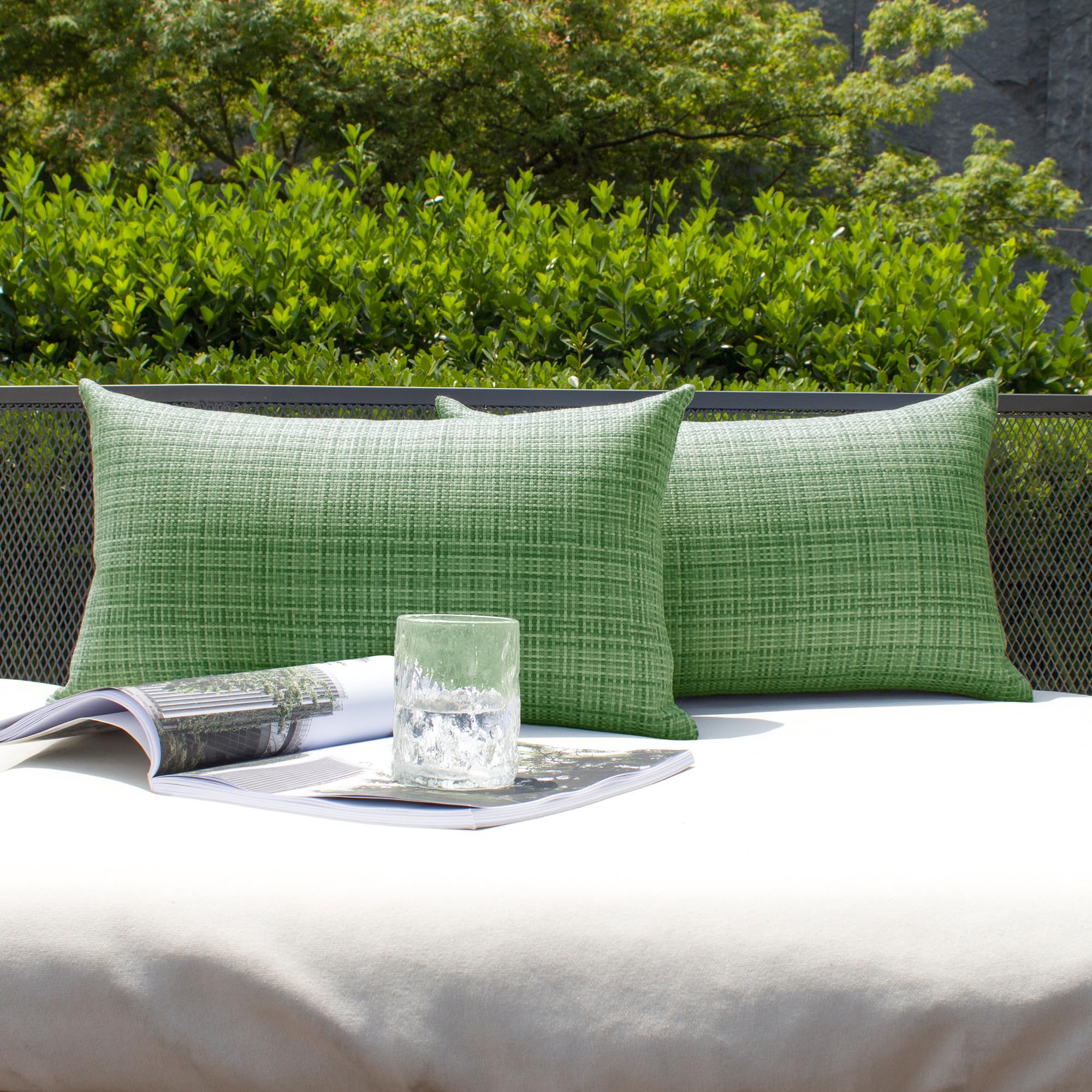 Photo 1 of Kevin Textile Pack of 2 Decorative Outdoor Waterproof Pillow Covers Garden Cushion Sham Throw Pillowcase Shell for Patio Tent Couch 12x20 Inch Sage Green