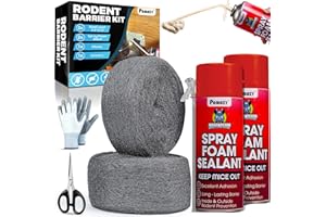 PAMAZY [Upgraded] Rodent Barrier Kit, 2Pcs Steel Wool Included 2Pcs PU Spray Foam for Mice Control, 3.2"x7.5’ Rodent Control Fill Fabric, Gloves, Scissors, Gap Blocker in Hole Pipeline Vent in House, Garage