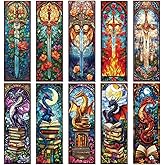 Cosmisun Sword Dragon Bookmark Gifts - 10 Pcs Stained Glass Sword Transparent Bookmark Fantasy Dragon Flower Book Mark Page Clips Gifts for Women Men Book Lovers Teacher Student Bookish Reader