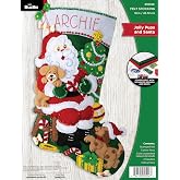 Bucilla Felt Applique 18" Stocking Making Kit, Jolly Pups Santa, Perfect for DIY Arts and Crafts, 89556E