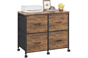 HIGDBFE 4 Drawer Lateral File Cabinet, Mobile Filing Cabinet for Large Printer, Home Office Functional Small Office Storage Cabinet & Printer Stand, Fits Letter/A4, Rustic Brown