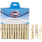 Clorox Wood Clothespins with Spring – Value Pack Set of 50 | Rust Resistant, Heavy-Duty Coil, Non-Slip Grip for Line Drying L