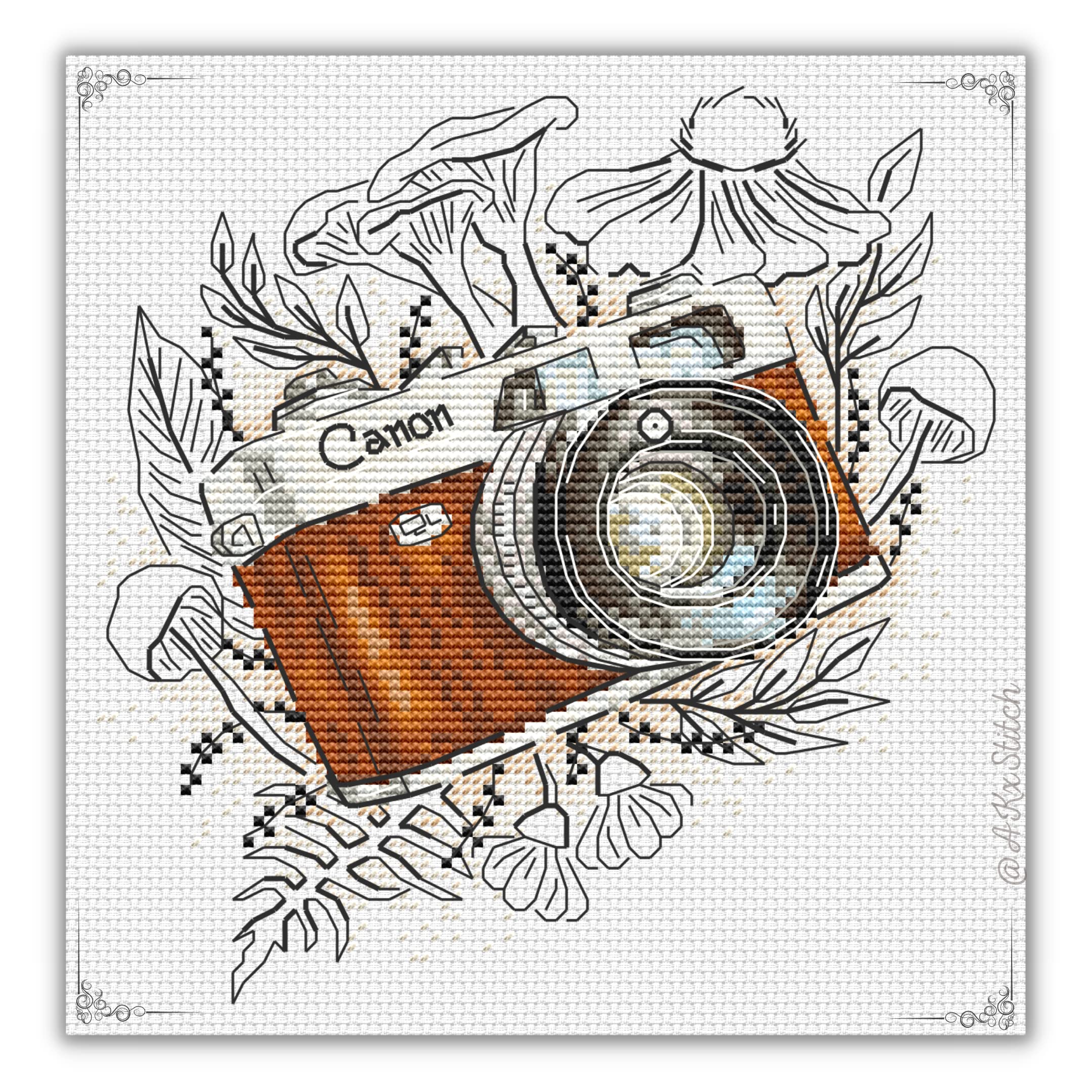 Camera Cross Stitch Kit/Photographers Lens Cross Stitch Pattern and DMC Threads, Embroidery Kit for Beginners, Gift for Photo Lovers