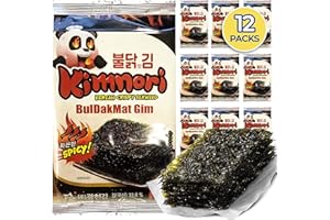 KIMNORI Kim Nori Seasoned Seaweed Snacks - Flaming Hot Spicy Flavor 12 Individual Packs Korean Crispy Roasted Sheets Natural Laver 5g 0.17 Ounce 김 のり 海苔 紫菜