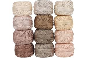 AMOHilos Size 8 Double Mercerized Egyptian Long Staple Cotton Pearl Thread 12 Gradient Colors per Box 5 Grams Ball Rainbow Color Embroidery Thread for Crochet Cross Stitch Hand Embroidery (12P)
