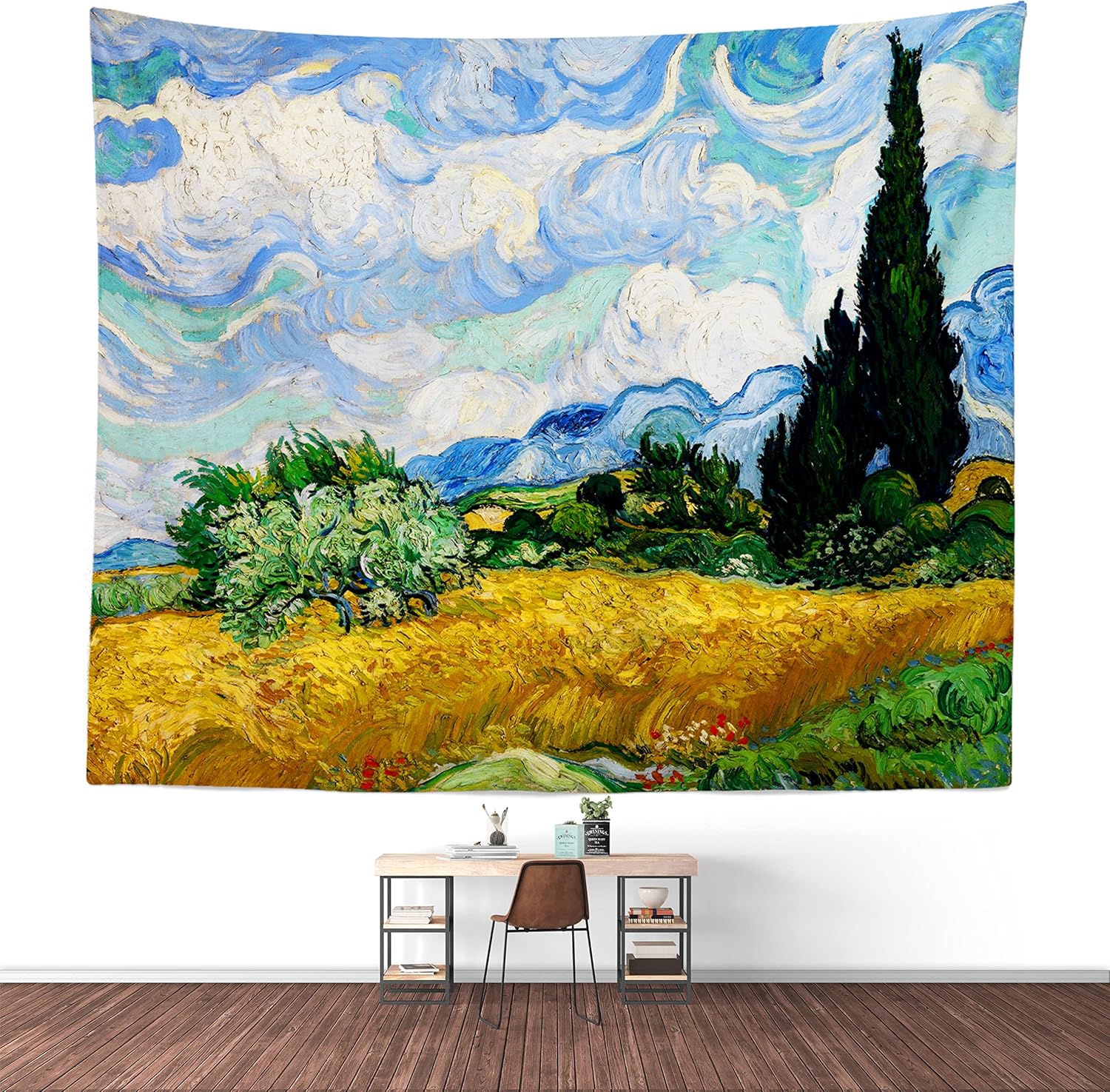 Tapestries - Keveloya Tapestry 80x60 Inch Vincent Van Gogh Wheat Field with Cypresses Wall Hanging Art Decor for Living Room Bedroom Rustic World Classic Famous Art Masterpiece Wall Decor