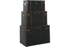 Deco 79 Linen Fabric Decorative Trunk Nesting Upholstered Decorative Large Boxes with Buckle Hinged Top, Set of 3 Storage Trunks 24", 28", 32"W, Blue