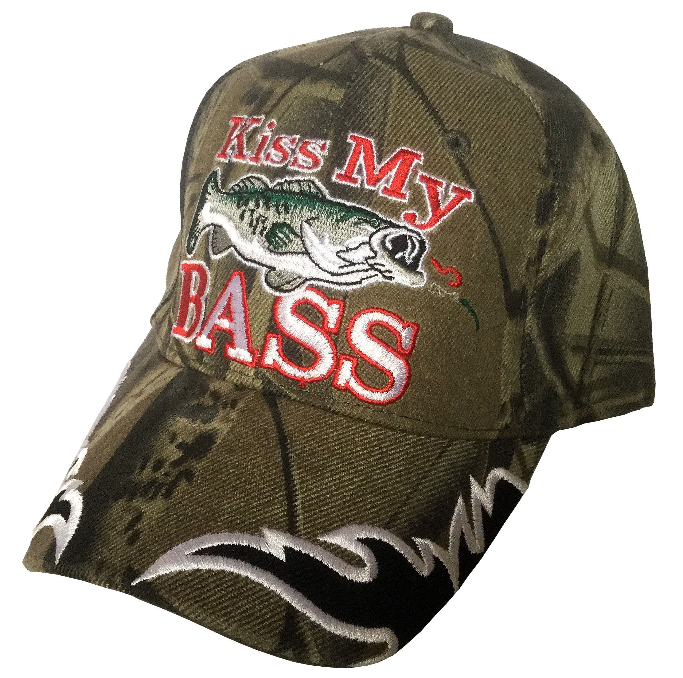 Kiss My Bass with Fish Fisherman 3D Embroidered Baseball Cap Hat - green - One size