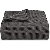 Vera Wang - King Blanket, Luxury Cotton Bedding, Super Soft Essentials with Waffle Weave Knit (Waffleweave Charcoal Grey, King)