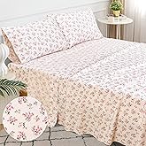 Sleepdown 100% Cotton Bed Sheets for King Size Bed - Ultra Soft 4 Pcs Percale Weave King Bed Sheets Set, Comfy Durable & Breathable King Sheet Set, 16" King Sheets Deep Pocket, Floral Sheets King Size