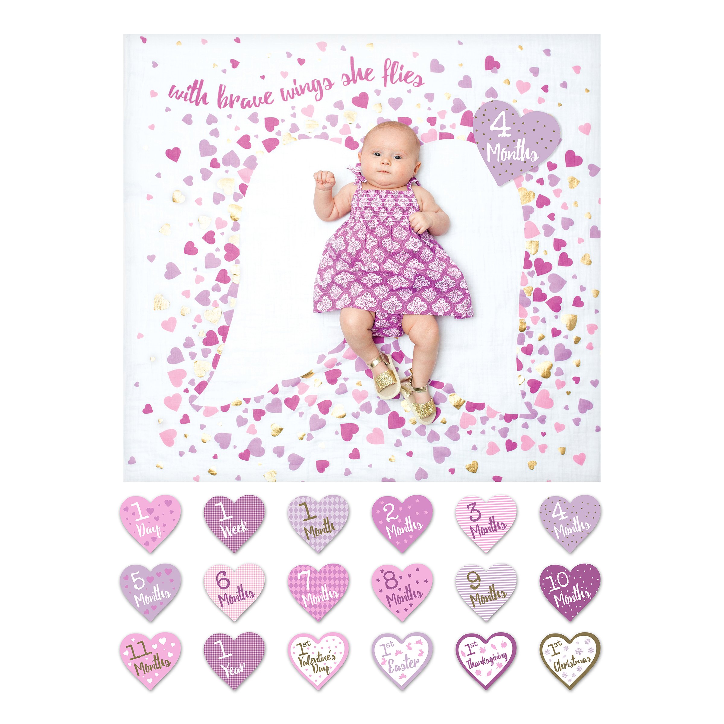 Wraps Baby l2-lj584 Kit First Year Deluxe, Blanket + 18 Cards, with Brave Wings She Flies