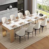 17"-112" Extendable Dining Room Table, Modern Space Saving Dining Table | White Faux Marble Transformer Table for 2-8 People, Wood Folding Console Table for Kitchen, Dining Room (No Chairs)