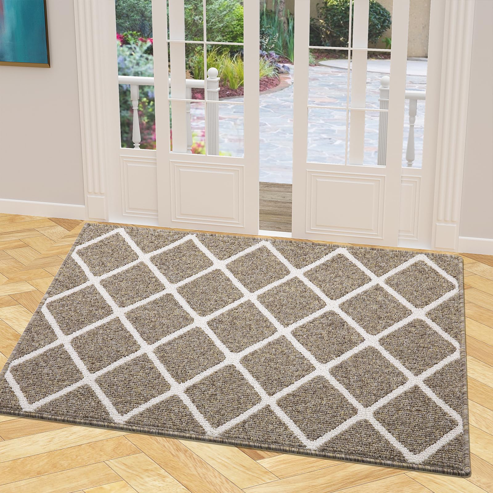 Photo 1 of Finchitty Indoor Door Mat, Dirt Resistant and Absorbent, Low-Profile, Non-Slip, Washable Inside Floor Mats for Front Door, Back, and Entrance, 48" x 32", Khaki