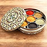 LOVENSPIRE Meenakari Steel Indian Spices Box Designer Small Round Masala Box Spice Organizer Masala Dabba Kitchen Essentials Home Decor Housewarming Gift