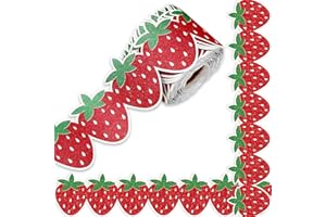 Whaline 65.6Ft Strawberry Bulletin Board Border Back to School Glitter Red Strawberry Die Cut Trim Border Roll for Summer Bir