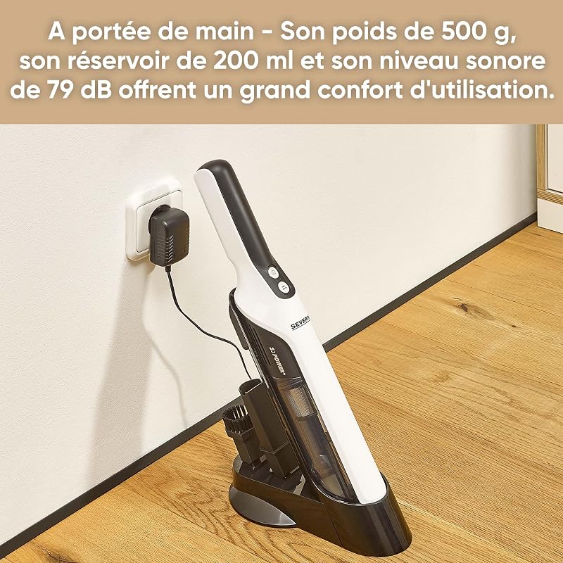 Aspirateur à main sans sac avec set accessoires, Aspirateur sans fil rechargeable, Aspirateur de table ou pour la voiture, Design compact, Autonomie jusqu'à 30 min, HV 7140