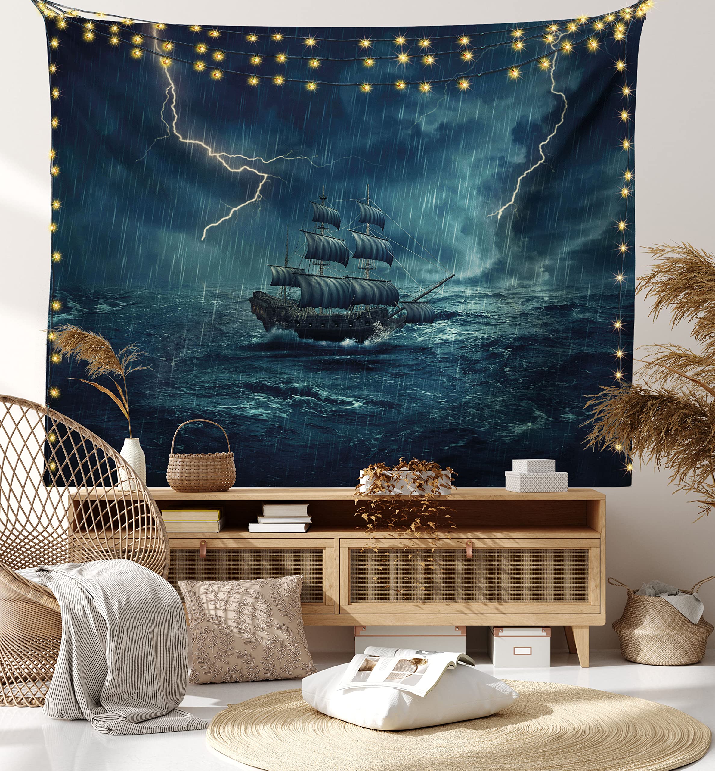 Ambesonne Landscape Tapestry, Stormy and Rainy