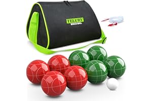 TELURY Bocce Ball Set 100mm Regulation Size and Weight for Lawn, Beach Bocci Game Sets for 2-8 Players (Green and Red)
