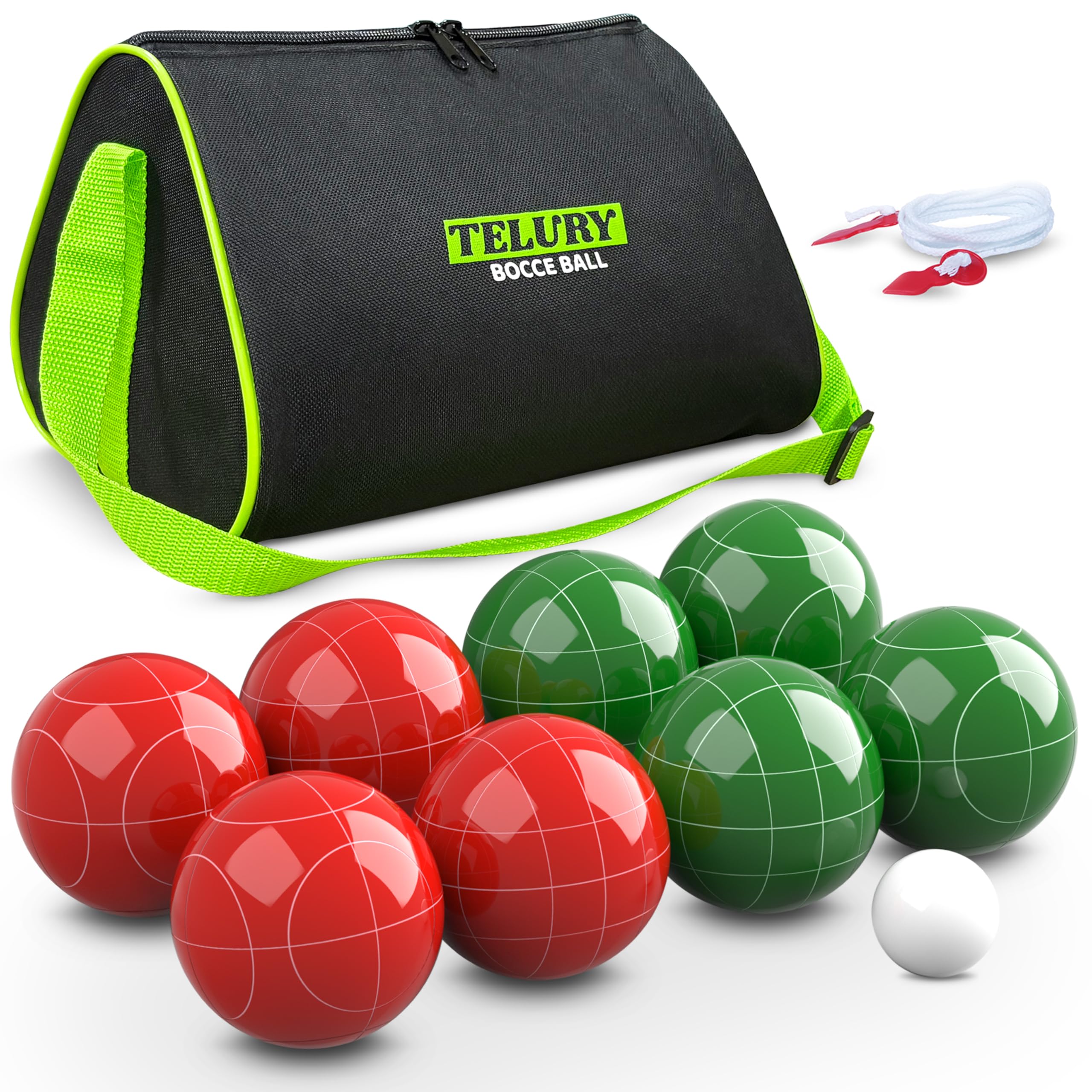 Photo 1 of TELURY Bocce Ball Set 100mm Regulation Size and Weight for Lawn, Beach Bocci Game Sets for 2-8 Players (Green and Red)