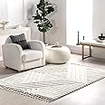 nuLOOM Risette Geometric Shag Tassel Area Rug - 4x6 Shag Area Rug Casual Ivory Rugs for Living Room Bedroom Dining Room Nurse