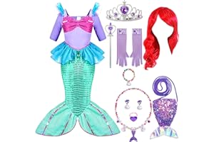 Spooktacular Creations Halloween Little Mermaid Costume for Girls, Sequin Mermaid Dress Set, Light Purple Princess Dress for Toddler Dress-Up, Cosplay Party (Small, 5-7 yrs)