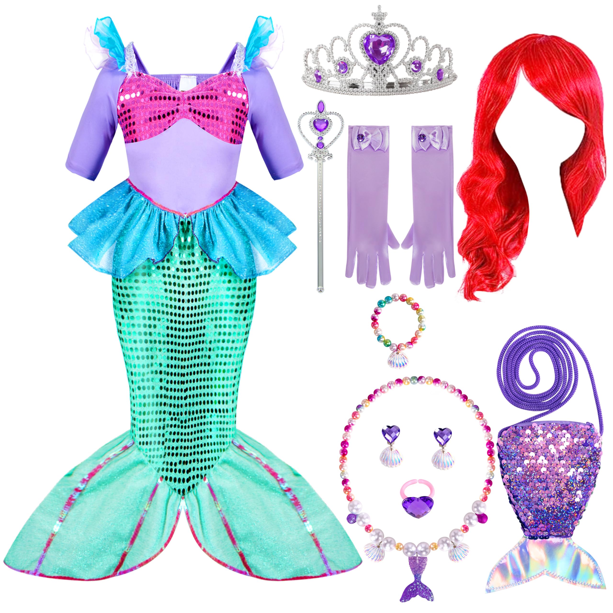 Photo 1 of Spooktacular Creations Halloween Little Mermaid Costume for Girls, Sequin Mermaid Dress Set, Light Purple Princess Dress for Toddler Dress-Up, Cosplay Party (3T, 3-4 yrs)