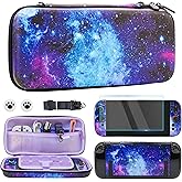 RHOTALL Galaxy Carrying Case for Nintendo Switch 2 (2025),Blue Cute Shockproof Hard Shell Travel Switch 2 Case,Protective Cover Portable Bag,Screen Protector,Shoulder Strap,2 Thumb Cap- Starry sky