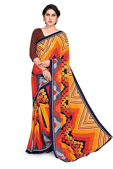 Womens Polka Printed Reniyal Saree (11717_Orange)