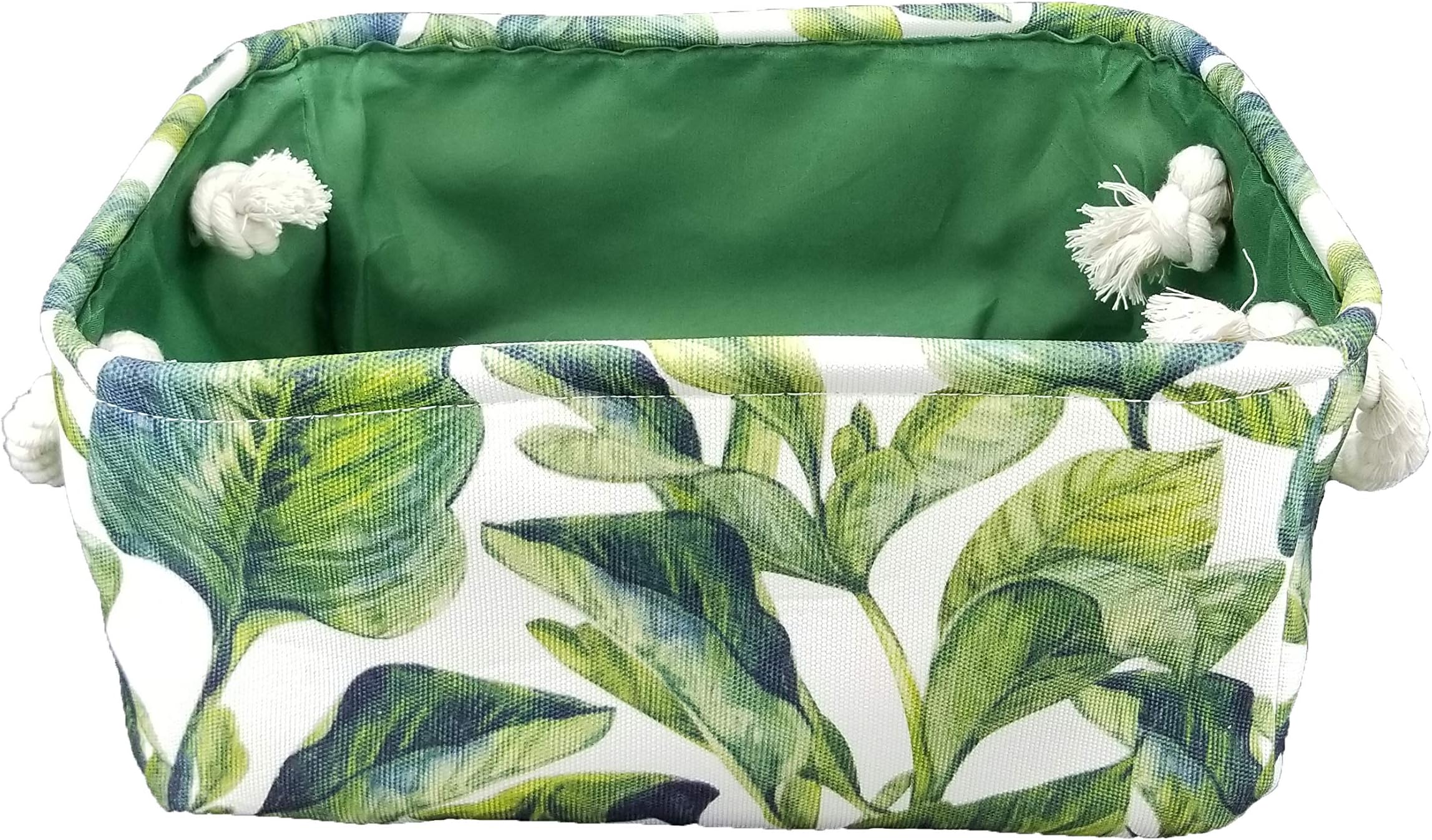 OZEL Mall Foldable Storage Bins (Green Leaf) with Durable Cotton Handles,Fabric Bin with Rope Handles, Tropical Style Great for Organizing Closets and Homes (12.2''x8.7''x5.5'')