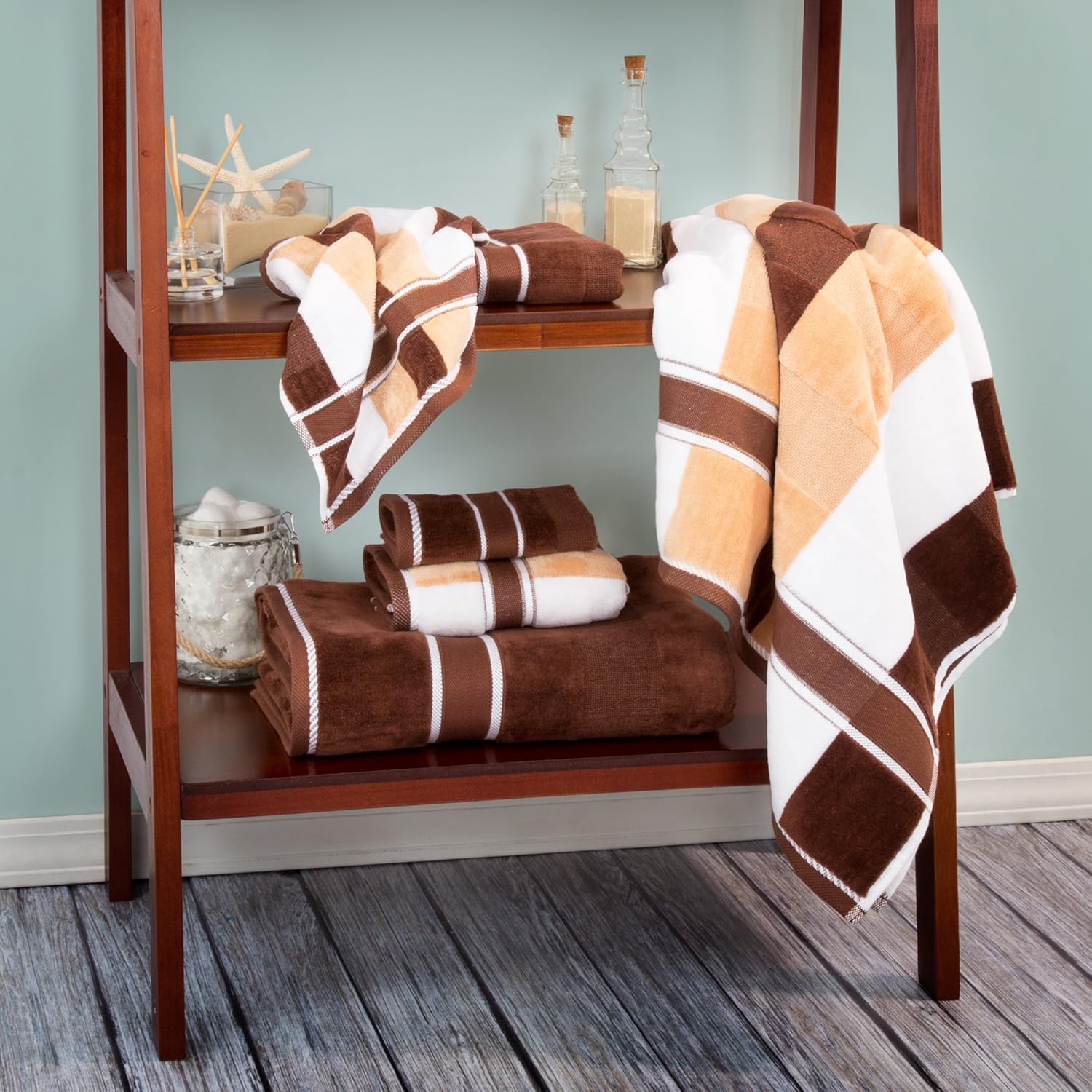 Lavish Home 100% Cotton Oakville Velour 6 Piece Towel Set-Chocolate: Home & Kitchen