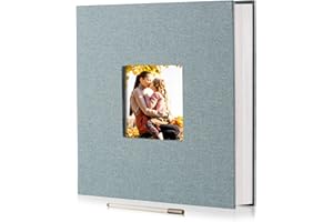 HenPisen Large Photo Album Self Adhesive for 4x6 8x10 10x12 Pictures Magnetic Scrapbook Album 12.6"x11" 40 Pages Linen Cover DIY Photo Album with A Metallic Pen and DIY Stickers(Green)