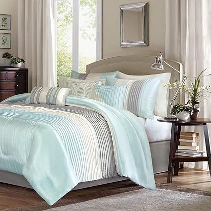 Amazon Com Madison Park Amherst 7 Piece Comforter Set Aqua