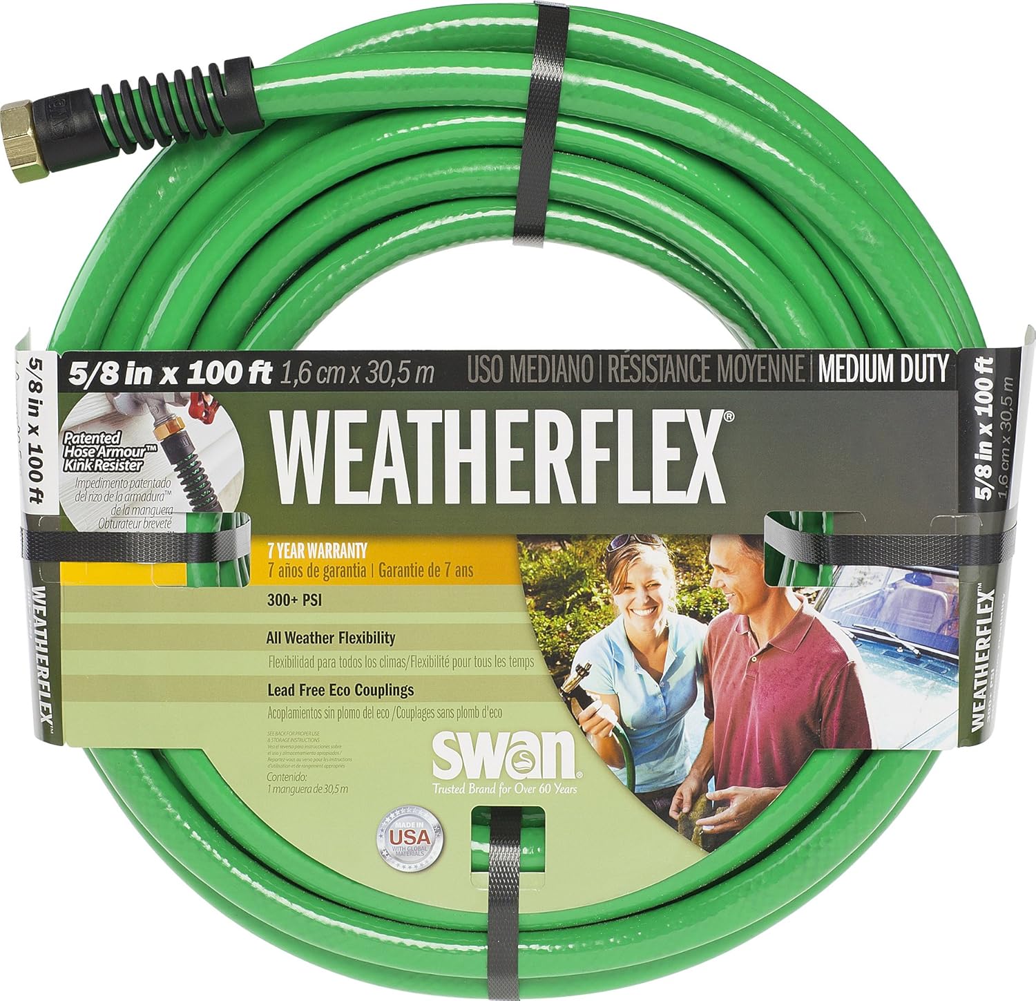 Swan Products SNWF58100 WEATHERFLEX Medium Duty All Temperature Use Garden Hose 100' x 5/8", Green