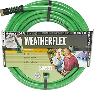 Swan Products SNWF58100 WEATHERFLEX Medium Duty All Temperature Use Garden Hose 100' x 5/8", Green