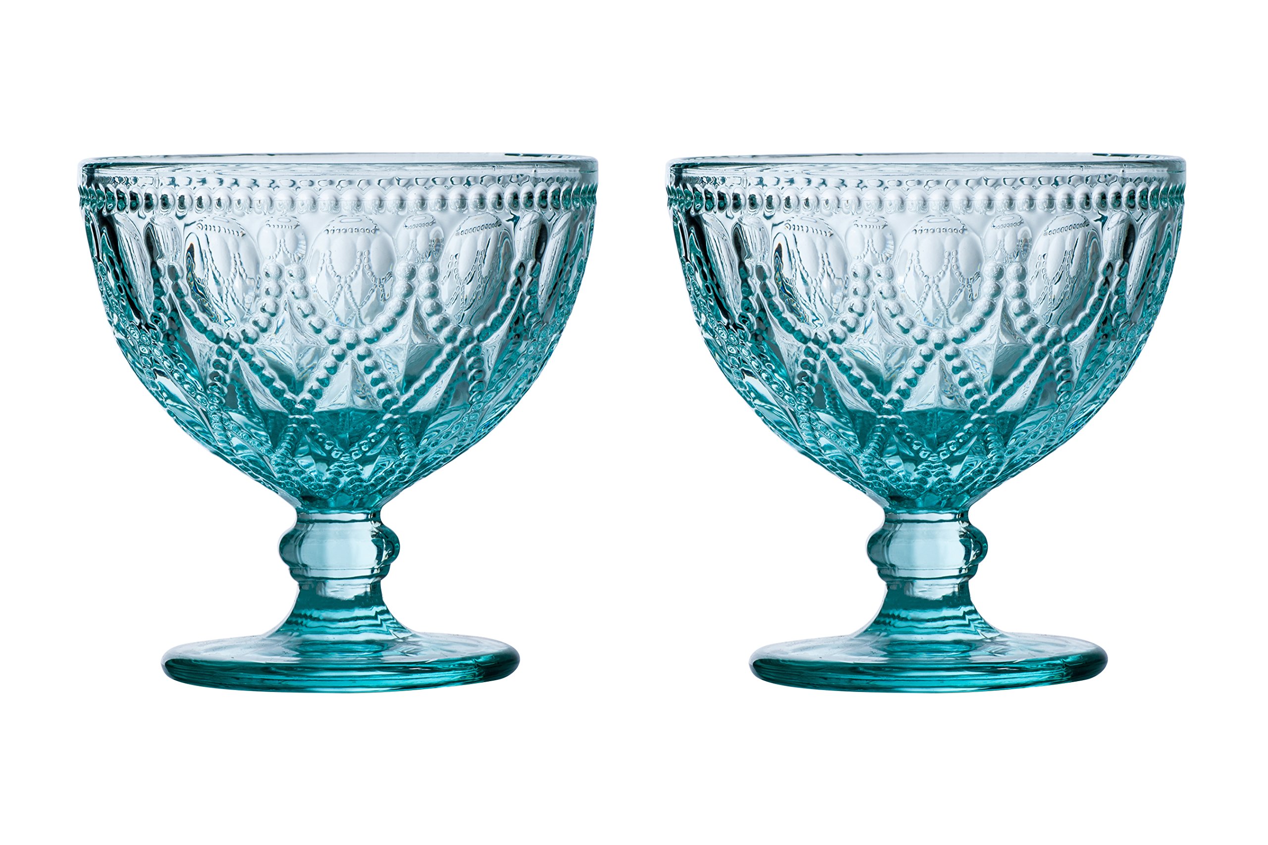 Premier Housewares Fleur Sundae Dishes, Glass, Blue, 11 x 11 x 11 cm