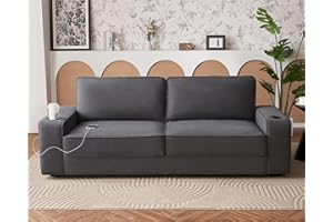 VanAcc Sofa, 89 inch Modern Sofa with USB Charging Ports & Cup Holders, Deep Seat Sofa Couch- Comfy Couch for Living Room (Charcoal Grey Chenille)