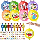 72 PCS Summer Party Favors for Kids – 48 Pre-Cut Temporary Tattoos & 24 Summer Punch Balloons Themed Birthday Party Decorations Supplies Favors Gifts, Goodie Bag Fillers, Classroom Rewards