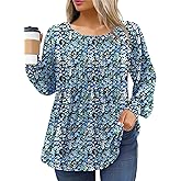 IN'VOLAND Women's Plus Size Long Sleeve Tunic Tops Pleated Crew Neck Shirts Casual Loose Blouse Fall T-Shirt